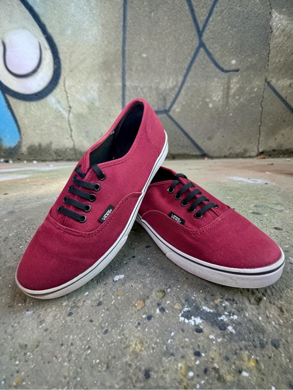 Vans Men’s Burgundy Canvas Low-Top Sneakers with Black Accents